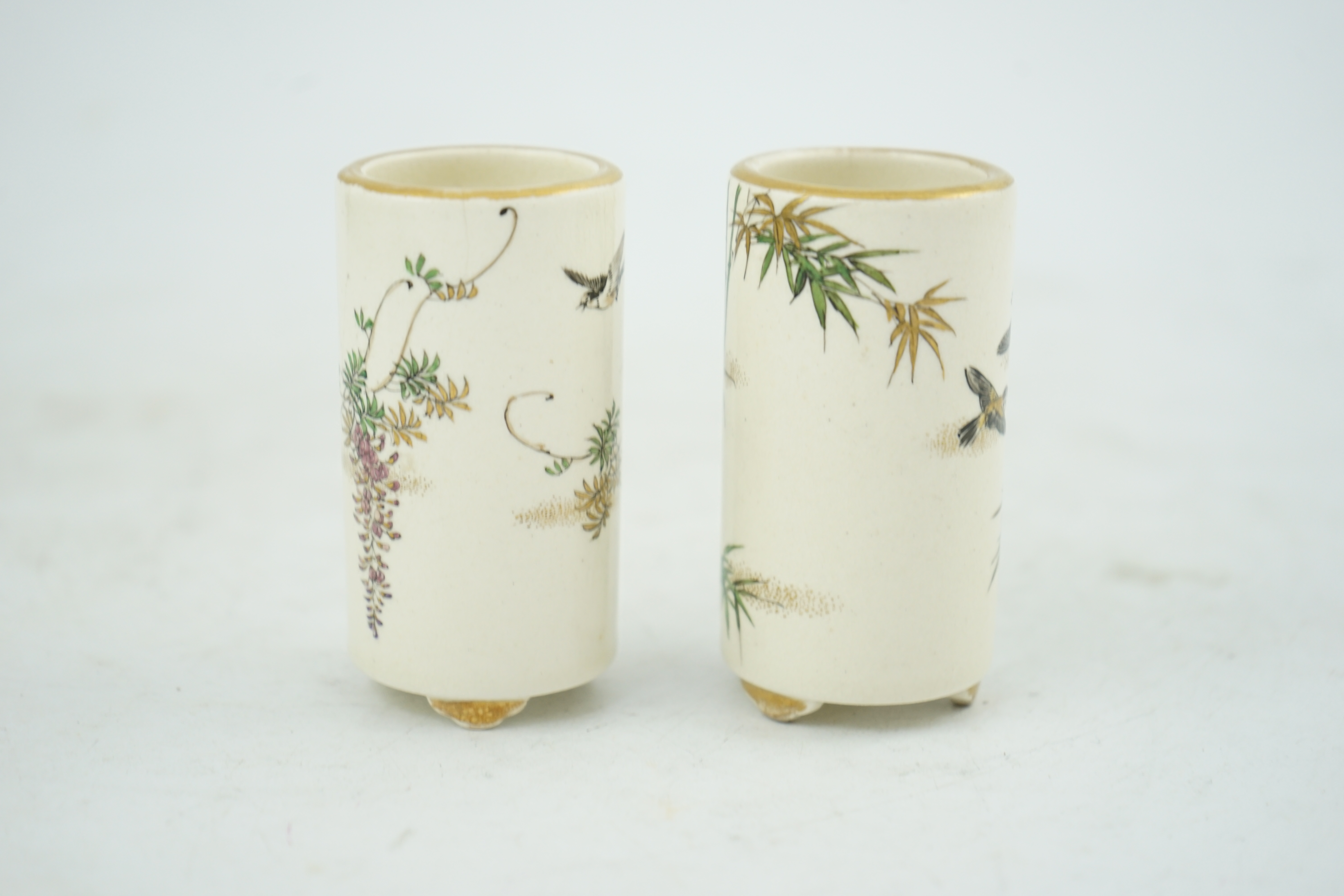 A pair of Japanese Satsuma miniature cylindrical vases, by Kinkozan, early 20th century